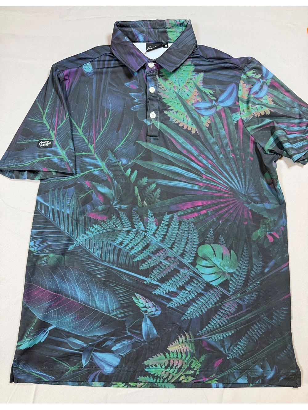 Sunday Swagger Polo Mens M Dark Botanical Floral Tropical Golf Shirt Performance